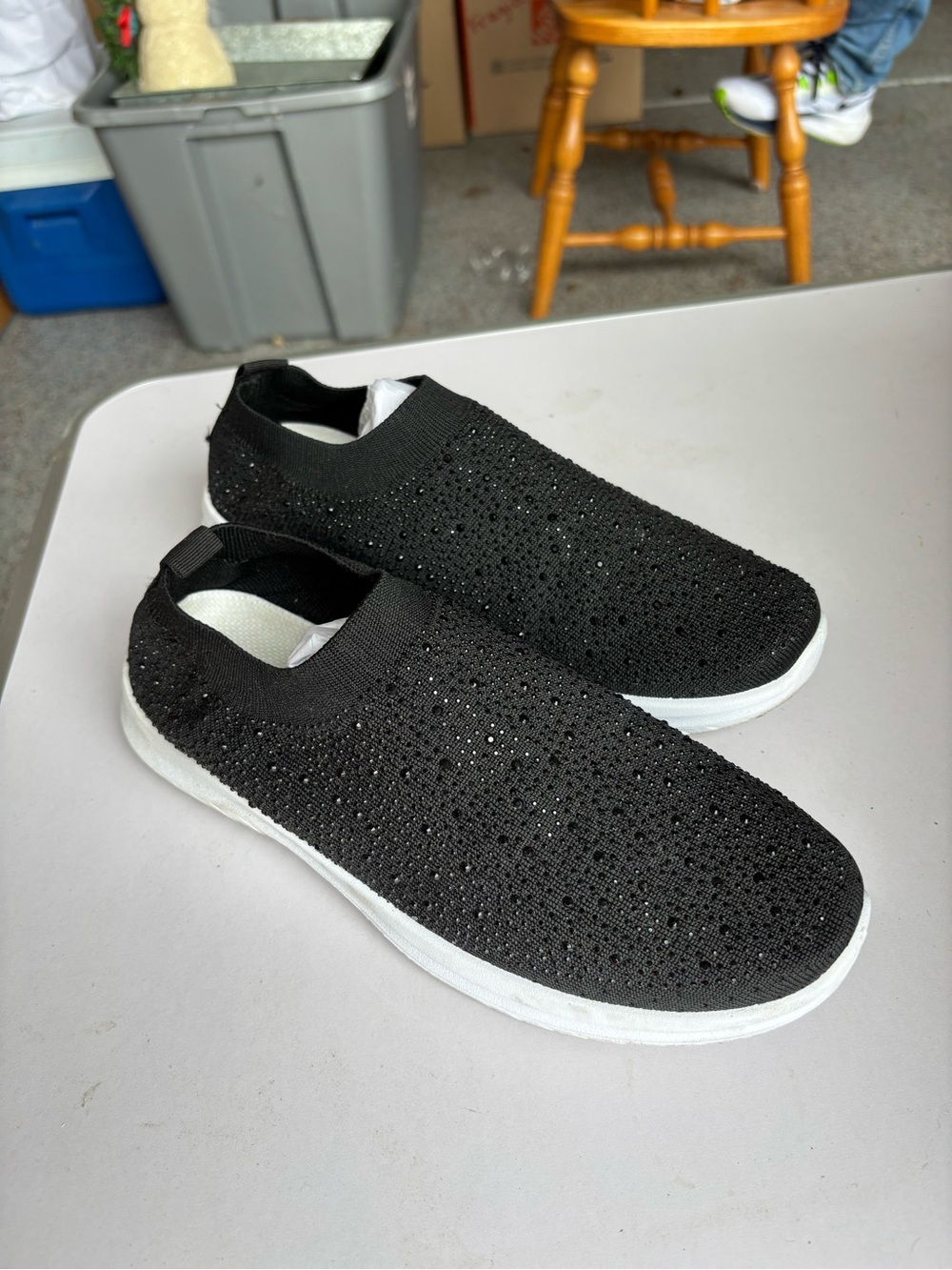 Slip-On Knit Sneakers with Sparkle - Black